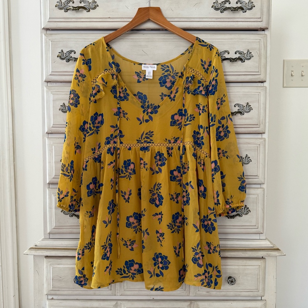 Motherhood Maternity Yellow Blue Floral Boho Blouse Top - Picture 2 of 6